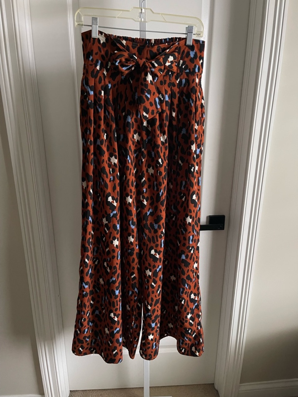 Kori America Leopard Print Wide Leg Pants Tie Waist High Rise L